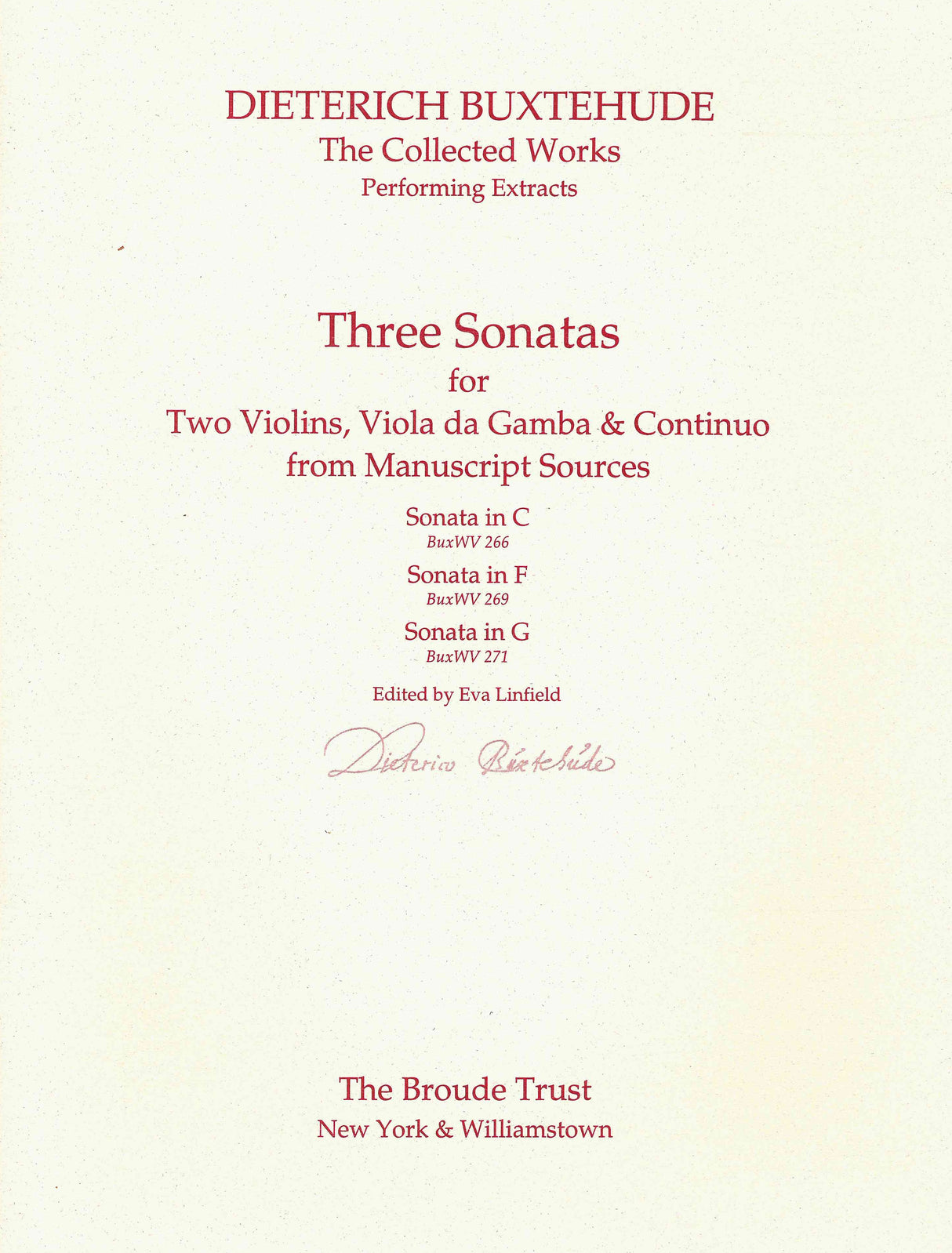 Buxtehude: 3 Sonatas for 2 Violins, Viola da Gamba & continuo from