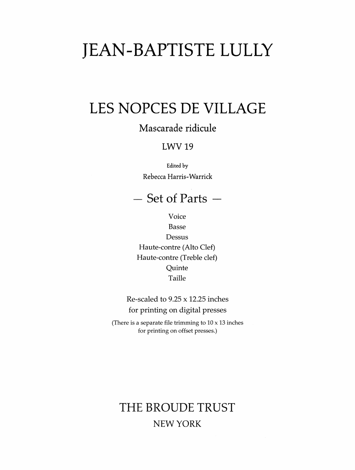 Lully: Les Nopces de Village