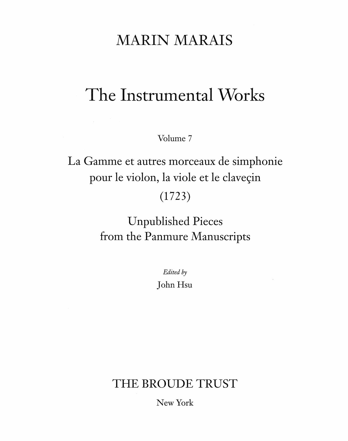 Marais: Instrumental Works - Volume 7