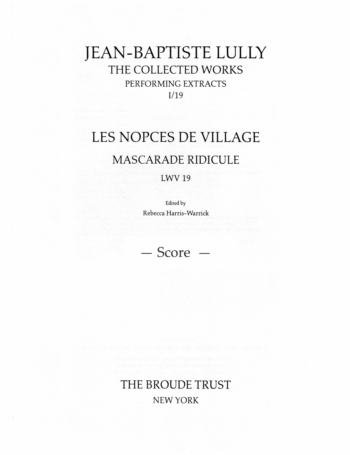 Lully: Les Nopces de Village